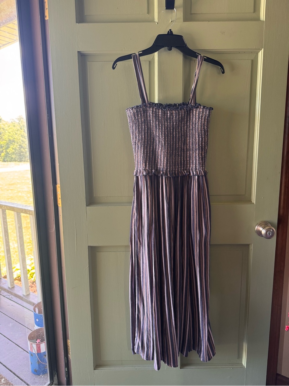 aerie Blue and Lavender Striped Smocked Maxi Dress